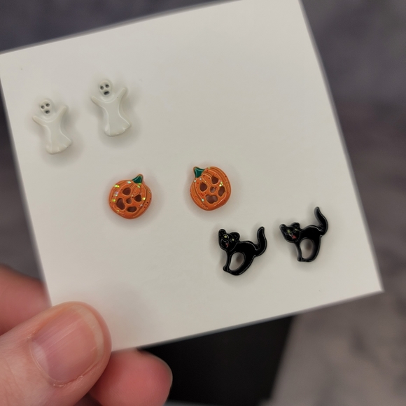 Halloween Earrings Ghost Pumpkin Black Cat - Picture 2 of 5